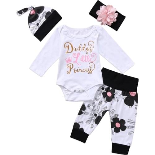 2017 Newborn Baby Girl Clothes Set Lovely Infant Baby Outfit Clothes Romper Jumpsuit Bodysuit Pants Hat Headband Set