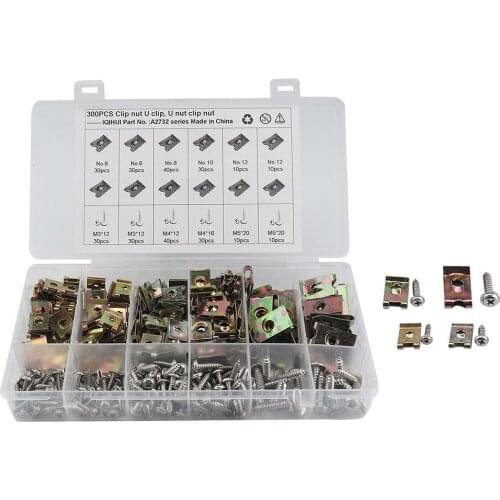 300 Pieces Car Screw U Nut U-Clip Assortment with Storage Case Chart Inside