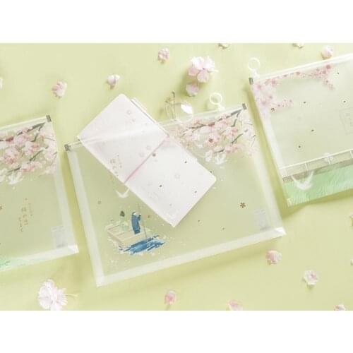 4PCS A4 PP Blossoms Zipper File Simple and Fresh Document Bag File Folder Stationery Filing Production File Organizer