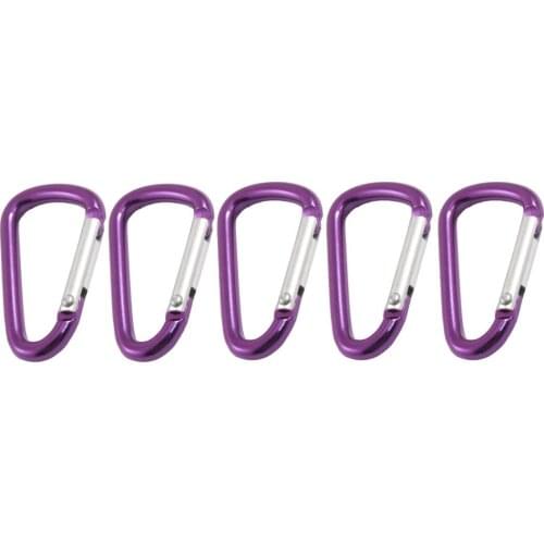 5 Pcs Travel D Shaped Aluminum Alloy Carabiner Clip Hooks Purple