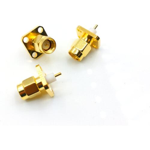 50 Pcs Gold Brass Short Version SMA Male 4hole chassis PanelMount Solder