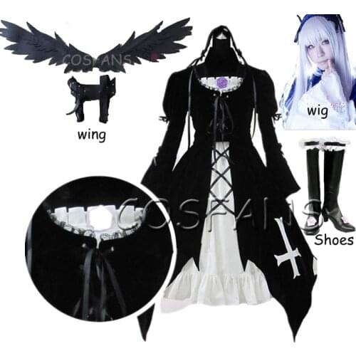 Anime Rozen Maiden Cosplay Costume Suigintou Mercury Lampe Cosplay Costumes Velvet Dress Full set Hallowee wig shoes wings
