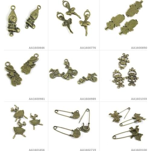 Antique Bronze Tone Jewelry Making Charms Girl Safety Pins Brooch Ballet Robot Little Sunshine Connector Bracelet Pendant