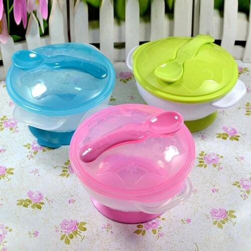 Baby Spoon Bowl Learning Dishes With Suction Cup Assist Food Bowl Temperature Sensing Spoon Kids Tableware