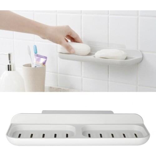 Double Grid Suction Cup Soap Holder Case Wall Mounted Soap Dish Cup Bath soap Storage Box Bathroom Shower Tray Accessories