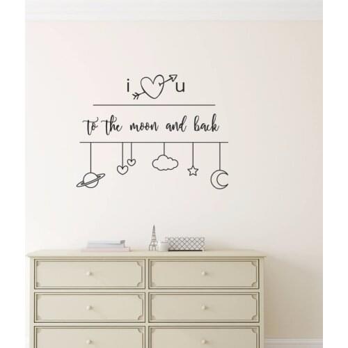 I Love You To The Moon And Back Wall Sticker Kids Room Decor Heart And Arrow Wall Decal Nursery Design Quote Wall Mural AY1464