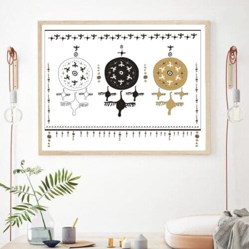 Shaman Drum Illustration Poster Prints Boho Wall Art Canvas Painting Wall Picture Musician Gift Music Room Decoration