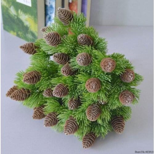 Small Plastic Pine tree bunch with pine nuts artificial flowers for Christmas home decoration fake plants pinecone faux greens