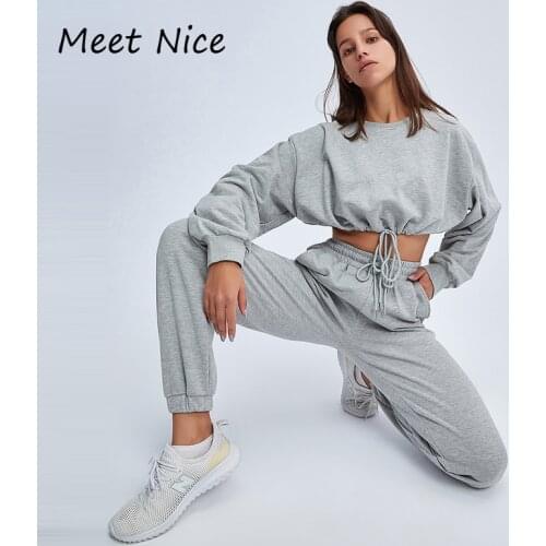 2 Two Piece Set Women Crop Top and Trousers Sport Pants Set Sexy Autumn Long Sleeve Casual Tracksuit Women Conjunto Feminino