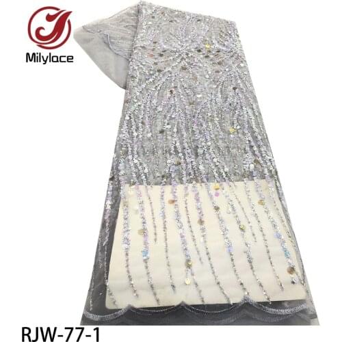 African Lace Fabric High Quality French Embroidered Tulle Lace Fabric with Sequins for Wedding Dress Bridal Gown Lace RJW-77
