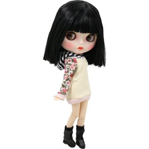 ICY DBS Blyth Doll For No.BL9601 Black hair Carved lips Matte face with eyebrows Joint body 1/6bjd