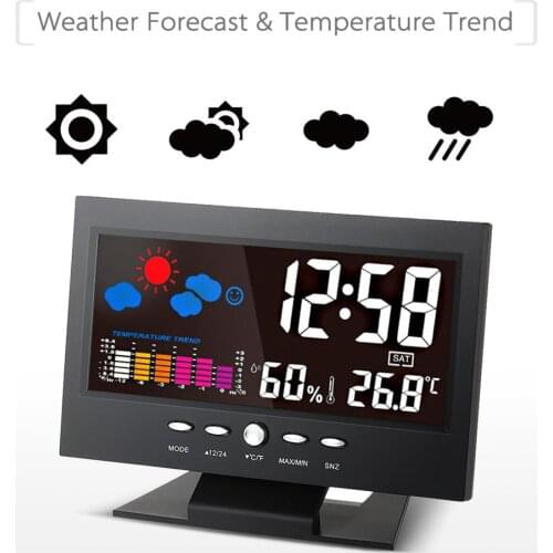 1Pc Multifunctional LCD Digital Dispaly Voice Activated Backlight Weather Station Forcast Temperature Humidity Clock Часы
