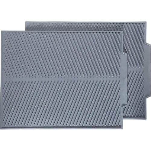 Multipurpose Silicone Dish Drying Mat Heat-Resistant Drain Mat Sink Mat Silicone Tripod Kitchen Counter 2 Pieces Gray