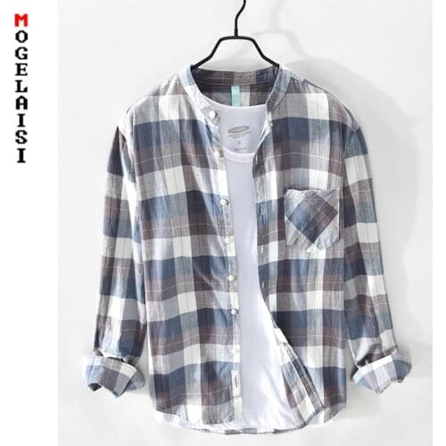 Fashion plaid shirt men 100% cotton long sleeve men tops casual Comfortable soft man clothing Asian size TB917