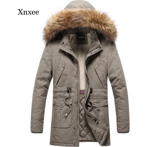 Winter Mens Jacket Parka Coat Removable Fur Collar Cotton Jacket Thicken Warm Jacket Mens Waist Drawstring