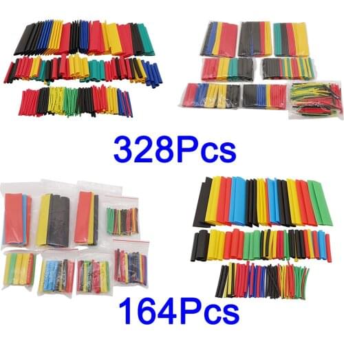 328/164Pcs 2:1 Heat Shrink Tube Kit Shrinking Assorted Polyolefin Insulation Sleeving Electrical Wire Heat Shrink Tubing 8 Sizes
