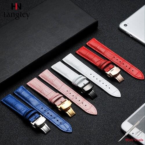 Genuine Leather Wristwatch Straps Four-layer process Double press automatic butterfly buckle Wristbands 14mm 16 18 20 22 24mm