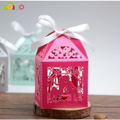 Newest hot sell wedding gift candy box laser cut bride and groom sweet packaging box