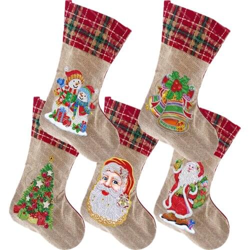 New 5D DIY Special Shaped Diamond Painting Christmas boots Bag Linen Christmas Socks Gift Bag Candy Bag
