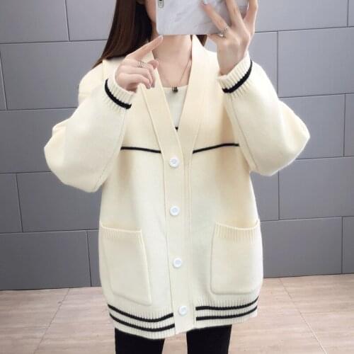 Autumn Winter Knitted Korean Womens Sweaters Women Loose Outer Wear Lazy Knit Sweater Cardigan Jacket Fall 2020 Women Clothing