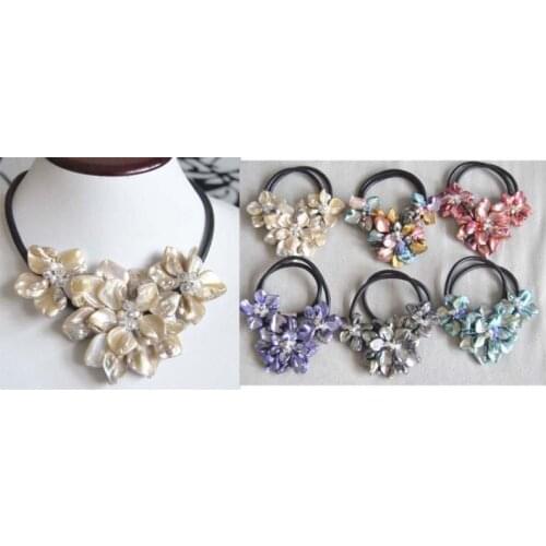 Details about Nice Baroque Three Shell Flower & beads necklace Statement Bib