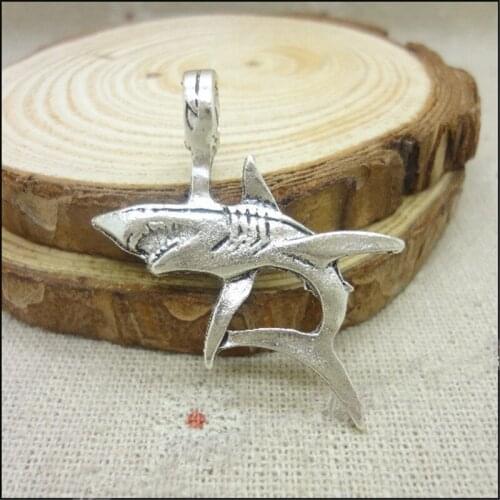 RONGQING 30pcs/lot Cool Shark Charms 37*33mm Antique Silver Animal Pendant Jewelry Making