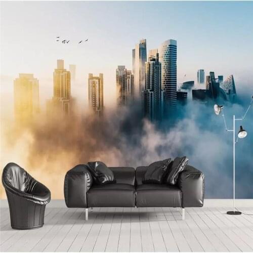 Custom wallpaper creative dreamy clouds in the modern city architecture landscape background wall home decoration art painting