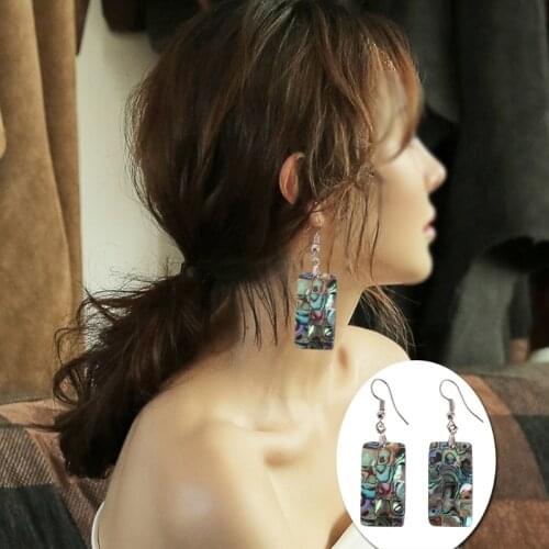 29x15mm Rectangle Shape Colorful Natural Abalone Shell Swings Dangle Earrings Jewelry Accessories Christmas Gift