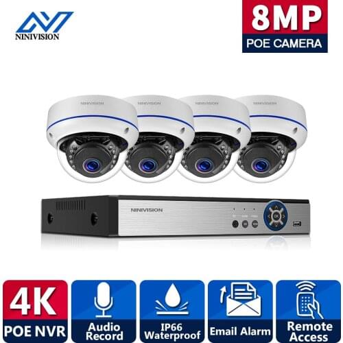 H.265 4CH 4K POE Security Camera System Kit AI Detection Dome Audio Record IP Camera IR CCTV Video Surveillance NVR Set