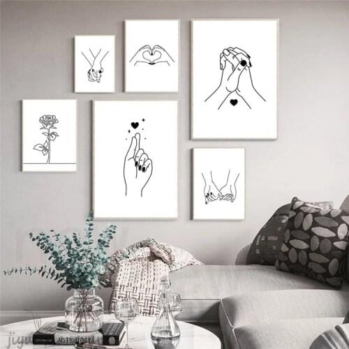 Nordic Minimalist Original Minimalist Couple Art Picture Canvas Painting Hands Drawing Artwork Poster Prints Home Decor
