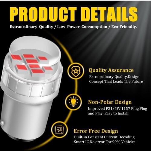 Canbus Auto 2Pcs BAY15D BAZ15D BAW15D Brake Light P21W/5W 1156 1157 BA15S P21W T20 7440 7443 Car DRL Lamp White Red