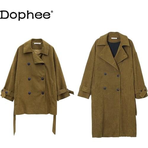 Popular Mid-Length Trench Coat Autumn and Winter New Korean Style Loose Jacket Cardigan Lapel Elegant Solid Colour Trench