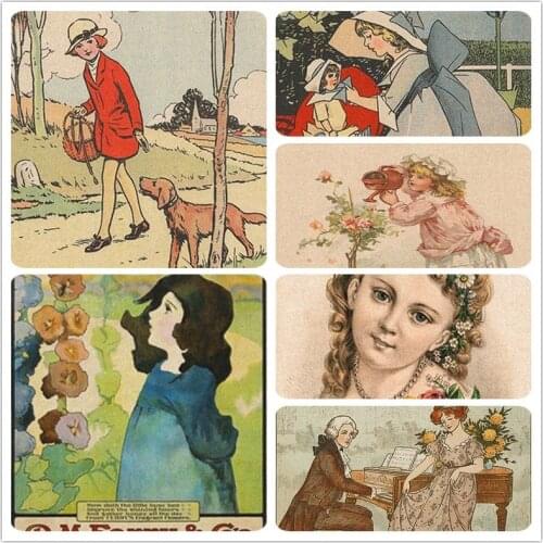 Vintage Flowers and Kids Hand Dyed 8PCS Assorted Cotton Linen Printed Quilt Fabric For DIY Sewing Patchwork Home Textile