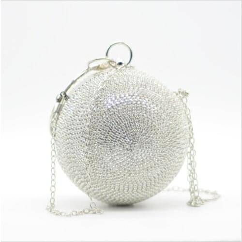 Women Evening Bag Round Shaped Diamonds Metal Small Clutch Purse With Chain Shoulder Handbags For Wedding Party Clutches Bags
