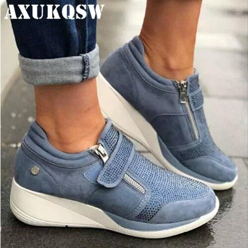 Women Platform Ankle Boots Comfortable Sneakers Wedges Slip On Creepers Running Shoes Woman Booties Size 42 Crystal Botas Mujer