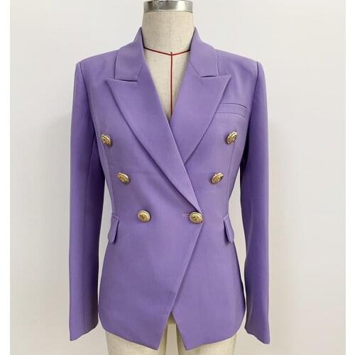 QUALITY 2021 HIGH Newest Designer Blazer Jacket Womens Metal Lion Buttons Double Breasted Blazer Lilac Plus size S-3XL