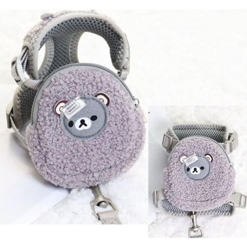 1PC Warm Lamb Wool Cartoon Bear Dog Backpack Harness With Leash Set Pet Cat Small Animal Carrier Lead Products Poop Bag Collar