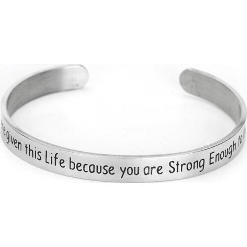 12PC You Were Given This Life Because You Are Strong Enough To Live It Bangles Open Cuff Stainless Steel Bracelets Inspire Gifts