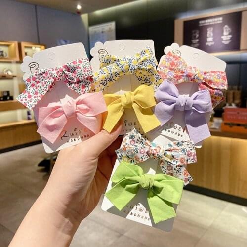 2 Pcs/set Floral Bowknot Girl Hairpin Side Small Hairpin Headdress Cute Princess Flower Clip Little Girl Hair Accessory