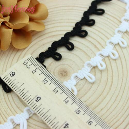 60 Yards White, Black Braid Loop Trim - Width 1.3cm, Loop 0.7cm - DIY Bridal Button Loop Elastic Braid Trim Corset Button Cord