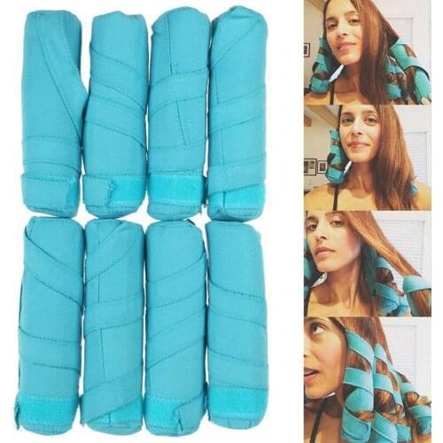 8pcs Hair Rollers Sleep Styler Kit Long Cotton Curlers DIY Styling Tools Blue Color Magic Hair Dressing Charming Curly Hair Clip
