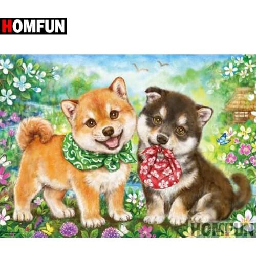 HOMFUN Full Square/Round Drill 5D DIY Diamond Painting "Shiba Inu animals" Embroidery Cross Stitch 5D Home Decor Gift A30102