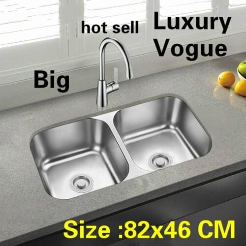 Free shipping Standard kitchen double groove sink food grade 304 stainless steel durable whole drawing hot sell 82x46 CM