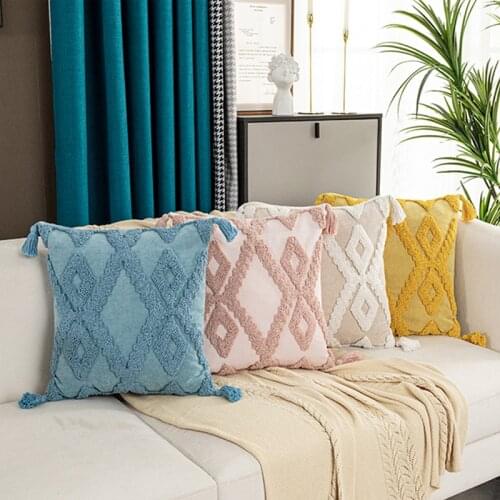 Boho Style Cushion Cover 45x45cm/30x50cm Pink Yellow Blue Beige Tassels Pillow Cover Decorative Boho Decor for Home Sofa Bed