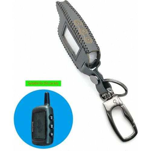 100% leather car key case LCD remote control leather key protector two-way car alarm for StarLine A6 A9 A8 key cover accessories