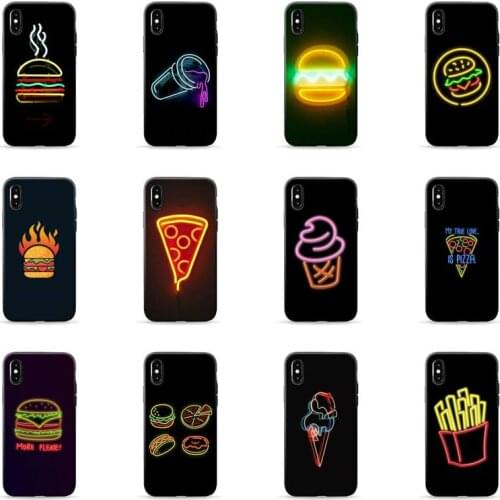 Colorful Neon hamburger food Phone Case for iPhone 7 8 11 12 Pro X XS Max XR Samsung A S 10 20 30 50 70 Plus pro funda