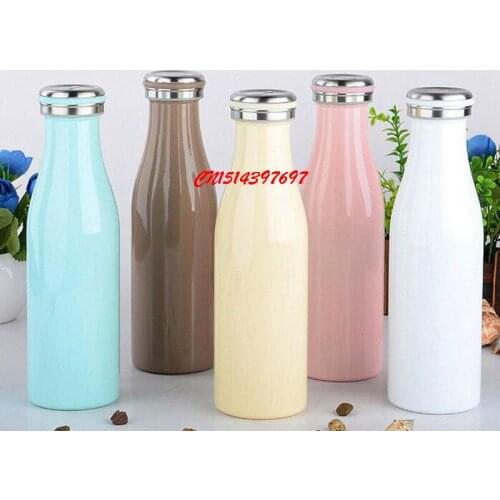 20pcs/lot 350/500ML Children Cute Milk Bottle Thermo Cup Portable Stainless Steel Vacuum Flask Coffee Mug FF18070304