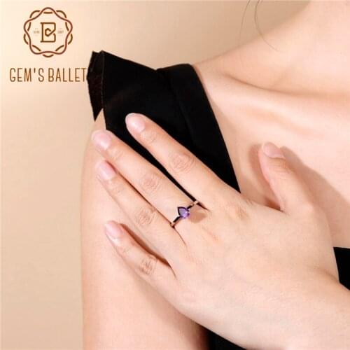 Gems Ballet 1.08Ct Natural Amethyst Purple Romantic Rings Pure 925 Sterling Silver Ring For Women Gemstone Brand Fine Jewelry