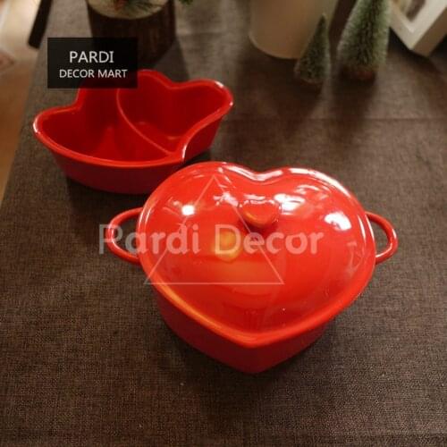 Valentines Day Red heart shape pot baking bowl with lid Microwave soup bowl seasoning deart dish special 1pc/lot