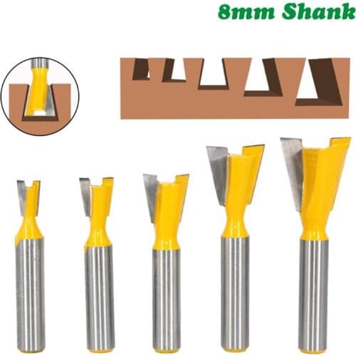 5pcs 8mm Shank Dovetail Joint Router Bits 1/4” 3/8” 1/2” 3/4” 5/8" Woodworking Engraving Bit Milling Cutter for wood